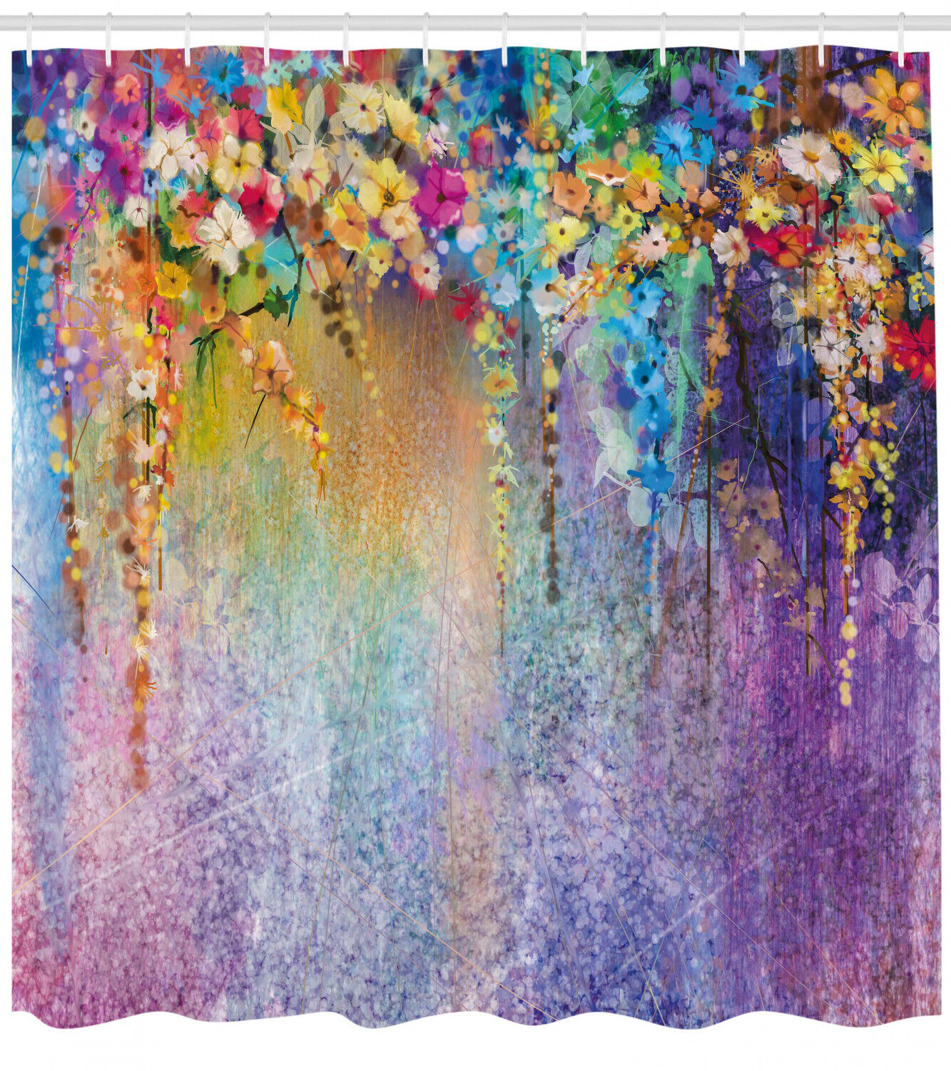 Blooming Flowers Print Fabric Shower Curtain For A Fresh Bathroom