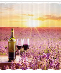 Blooming Lavender Picnic Wine Shower Curtain Print for a Romantic and Charming Bathroom Decor