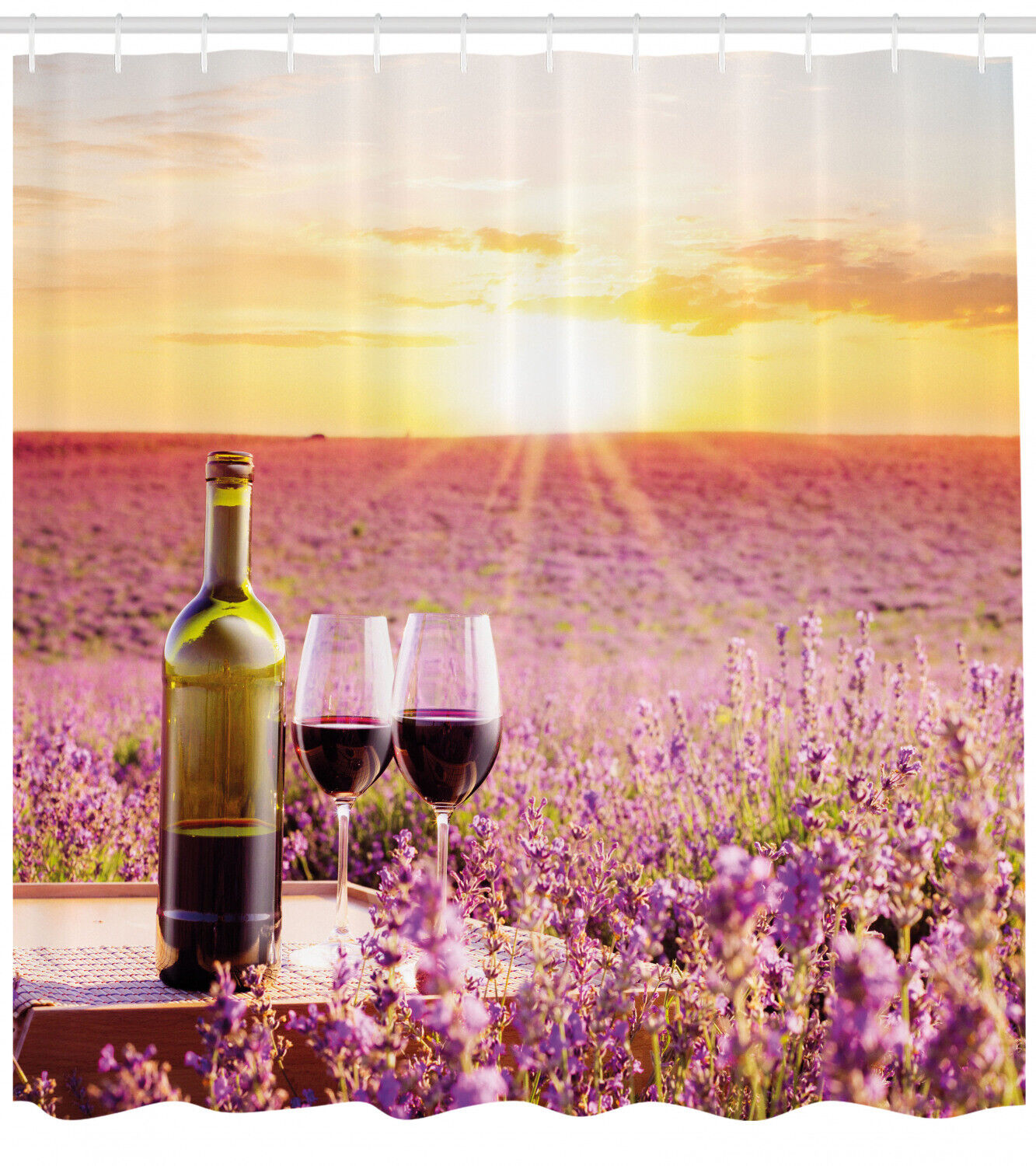 Blooming Lavender Picnic Wine Shower Curtain Print for a Romantic and Charming Bathroom Decor