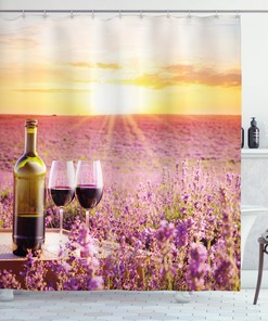 Blooming Lavender Picnic Wine Shower Curtain Print for a Romantic and Charming Bathroom Decor