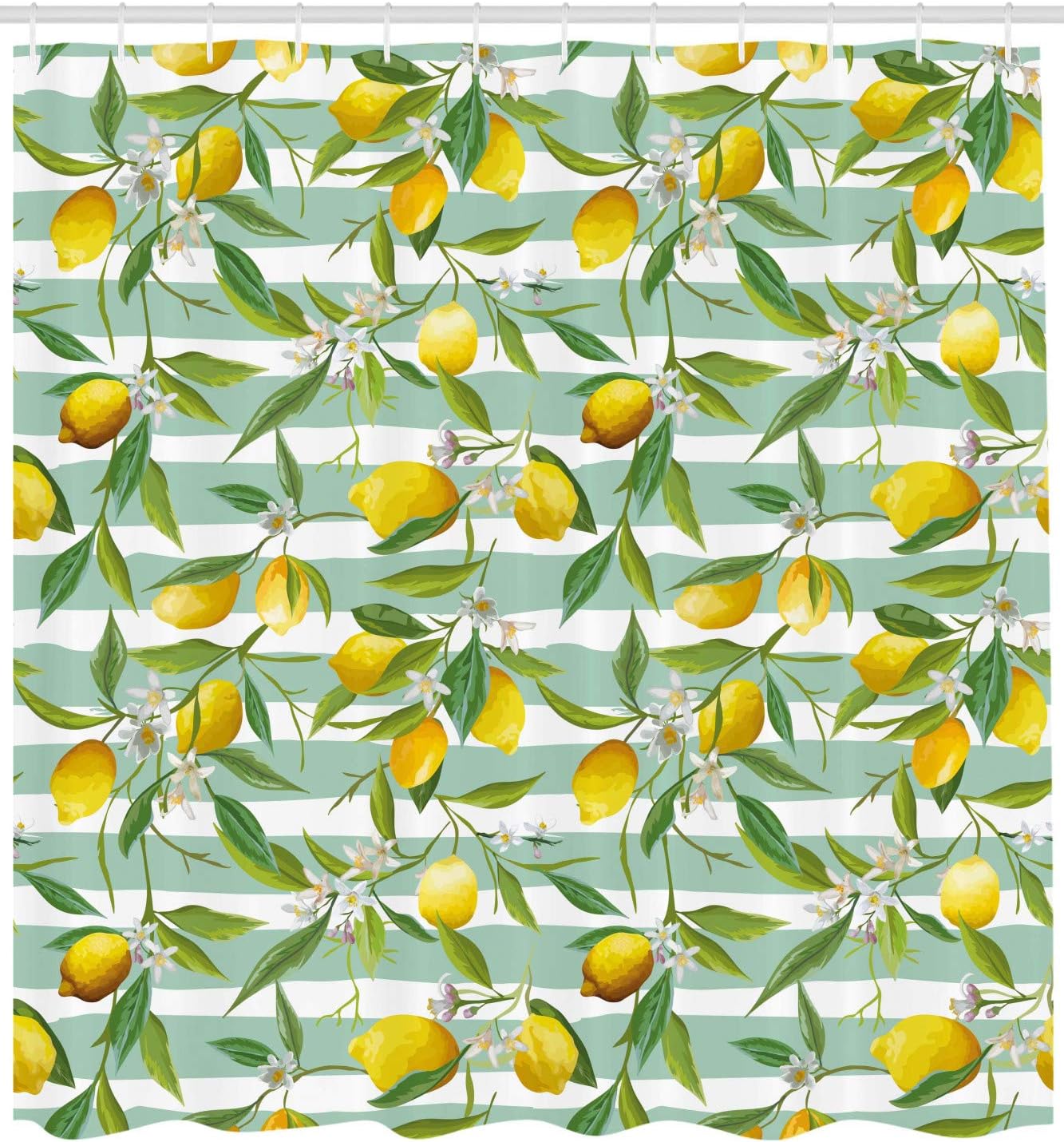 Blooming Lemon Tree On Striped Paintbrush Background Evergreen Nature Shower Curtain - Image 2