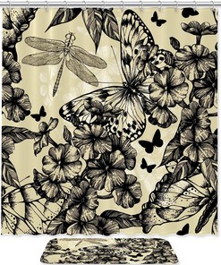 Blooming Phlox And Butterfly Shower Curtain With Waterproof Fabric For Your Bathroom