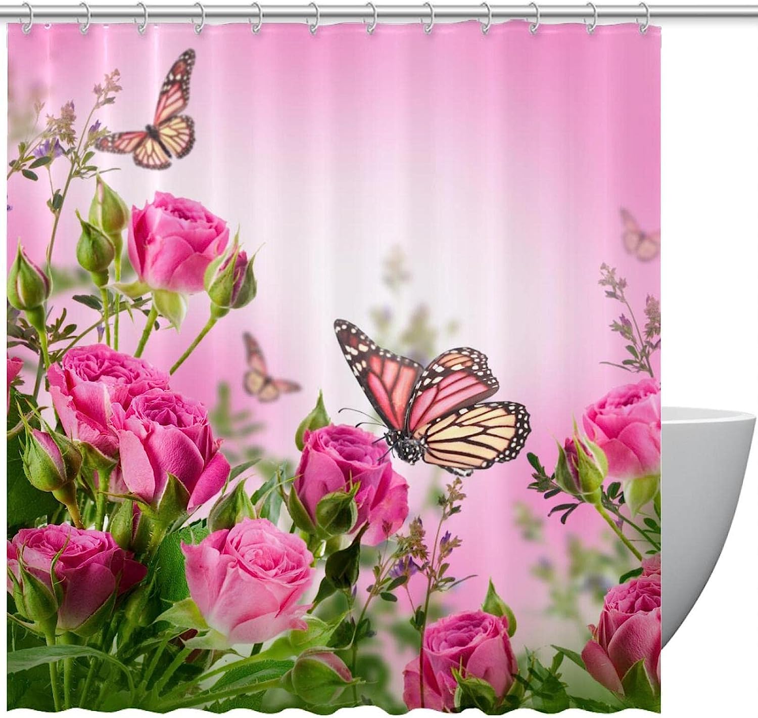 Blooming Roses with Butterflies Best Shower Curtain for Bathroom
