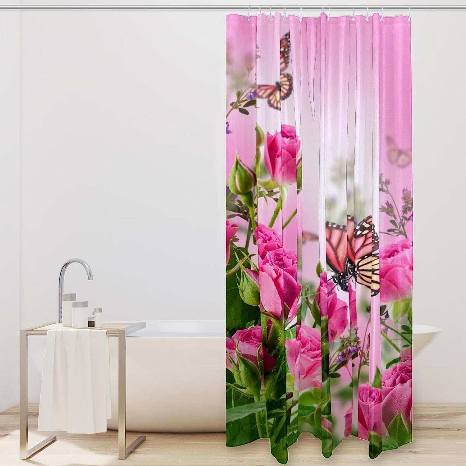 Blooming Roses with Butterflies Best Shower Curtain for Bathroom