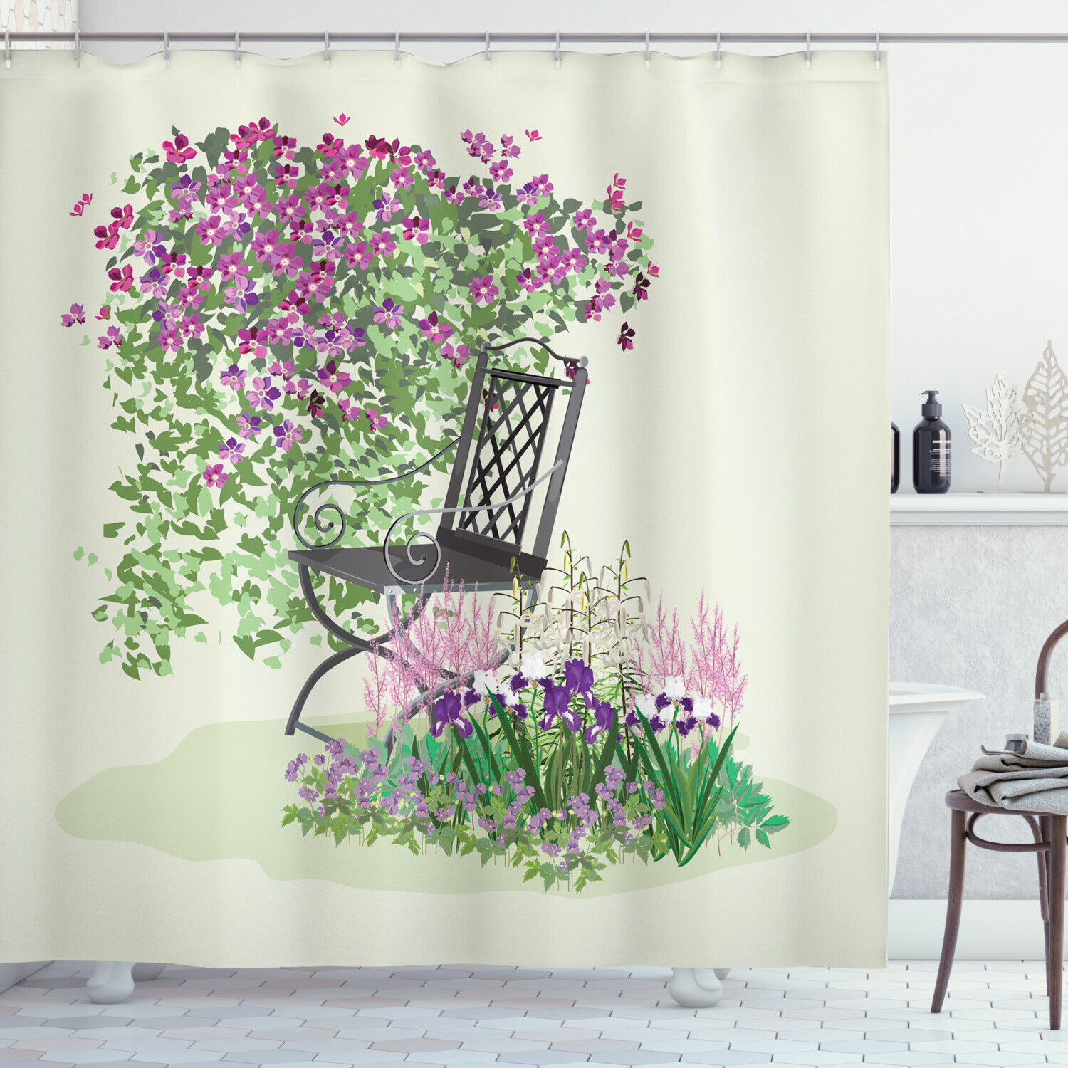 Blooming Spring Garden Relax Print Shower Curtain for Bathroom Decor