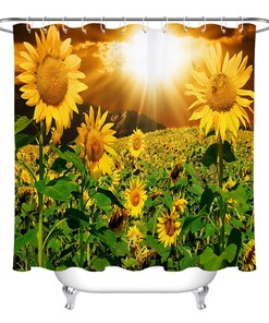 Blooming Sunflowers Field Shower Curtain - Durable, Waterproof Fabric with Sunshine and Floral Print