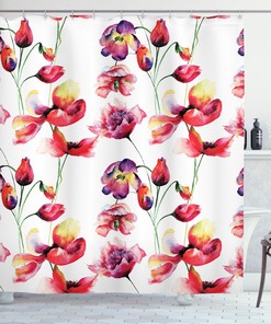 Blooming Tulip Poppy Print Floral Shower Curtain, Add A Floral Delight To Your Bathroom 