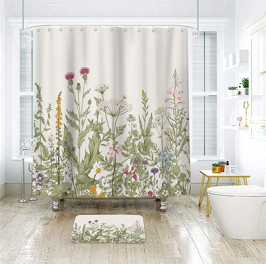 Blossom into Spring with Wildflower Botanical Shower Curtain for Sage Green Bathroom Decor