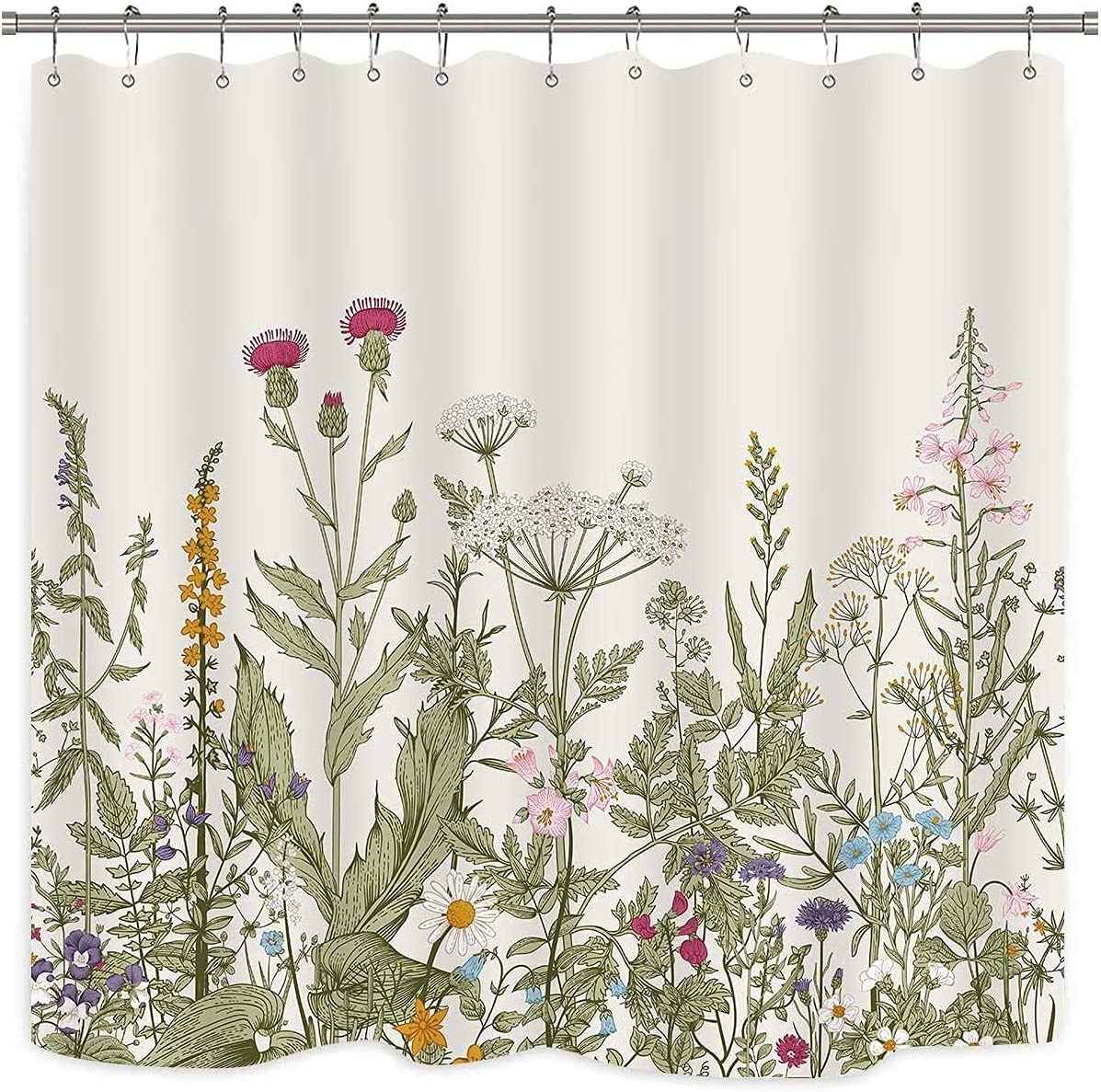 Blossom into Spring with Wildflower Botanical Shower Curtain for Sage Green Bathroom Decor