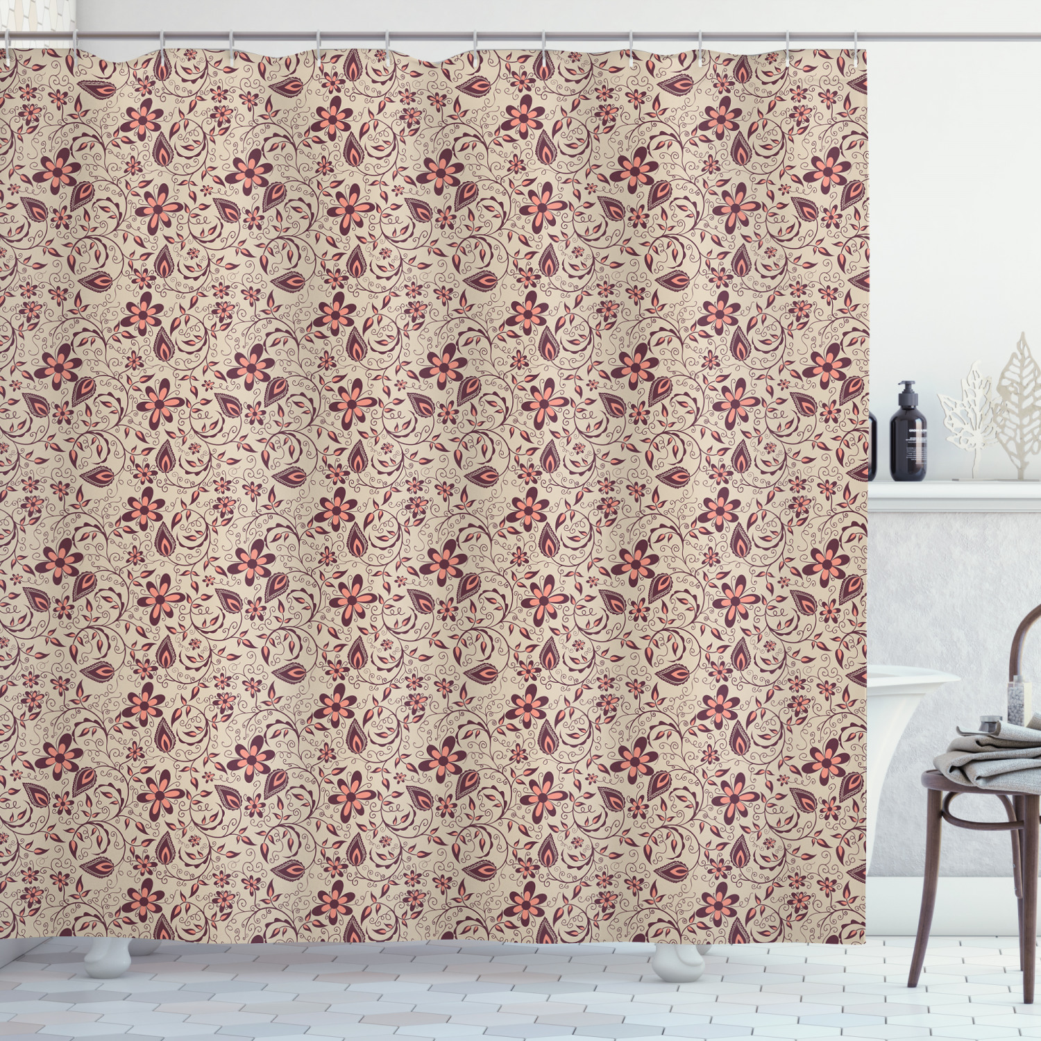 Blossoming Spring Retro Floral Shower Curtain, Create A Retro Bathroom Atmosphere