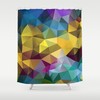 Blue Abstract Floral Geometric Shower Curtain with Sun & Grass Print