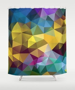 Blue Abstract Floral Geometric Shower Curtain with Sun & Grass Print