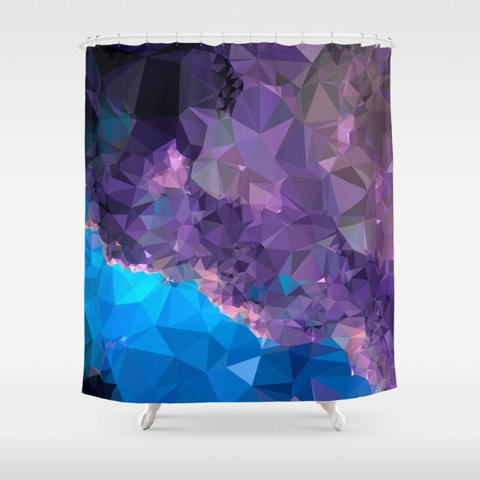 Blue Abstract Galaxy Pattern Polygon Purple Shower Curtain Art for Modern Bathroom Decor