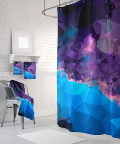 Blue Abstract Galaxy Pattern Polygon Purple Shower Curtain Art for Modern Bathroom Decor
