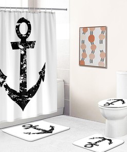 Blue Anchor Design Fabric Shower Curtain For Bathroom