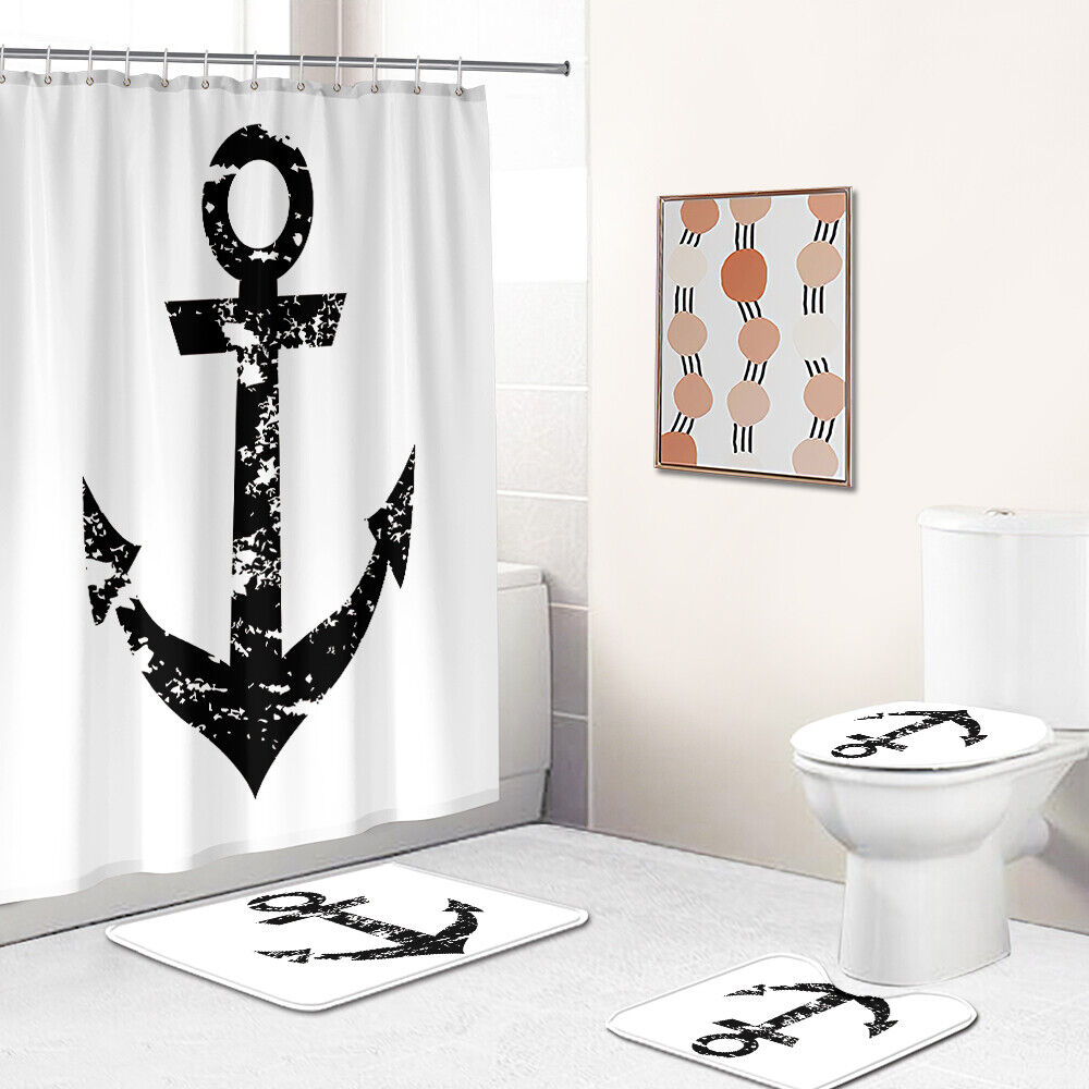 Blue Anchor Design Fabric Shower Curtain For Bathroom