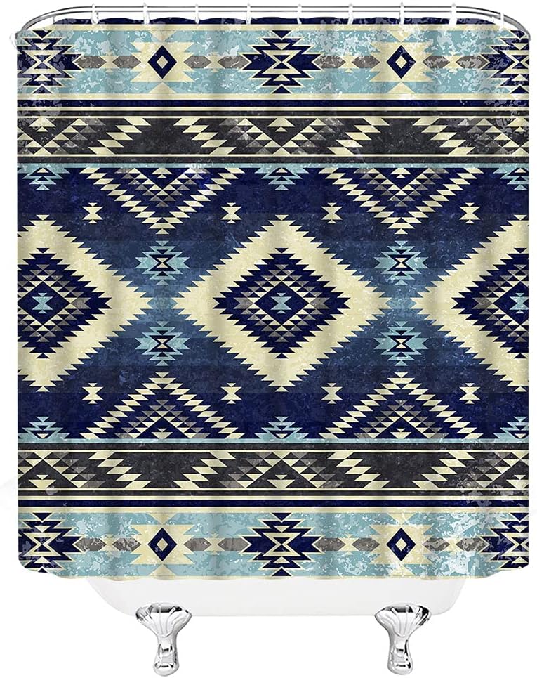 Blue And Beige Southwest Native American Shower Curtain - Image 3