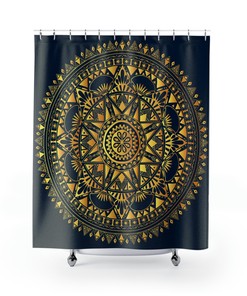 Blue And Gold Bohemian Shower Curtain For Modern Bathroom Decor