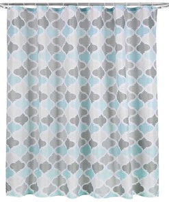 Blue And Grey Waterproof Geometric Fabric Shower Curtain For Easy Maintenance