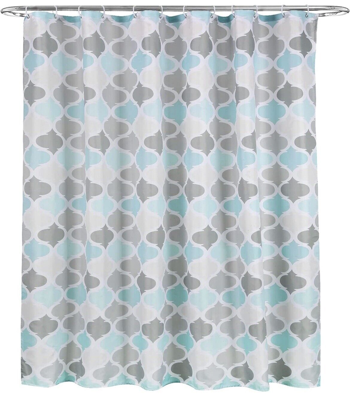 Blue And Grey Waterproof Geometric Fabric Shower Curtain For Easy Maintenance