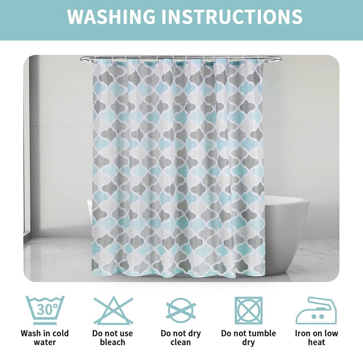 Blue And Grey Waterproof Geometric Fabric Shower Curtain For Easy Maintenance - Image 3