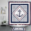 Blue And White Anchor And Geometric Striped Pattern Shower Curtain For A Nautical Theme