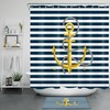 Blue And White Golden Stars And Anchor Striped Shower Curtain For A Coastal Vibe