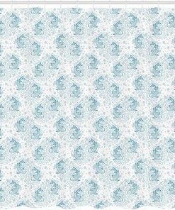 Blue And White Japanese Koi Fish And Floral Shower Curtain