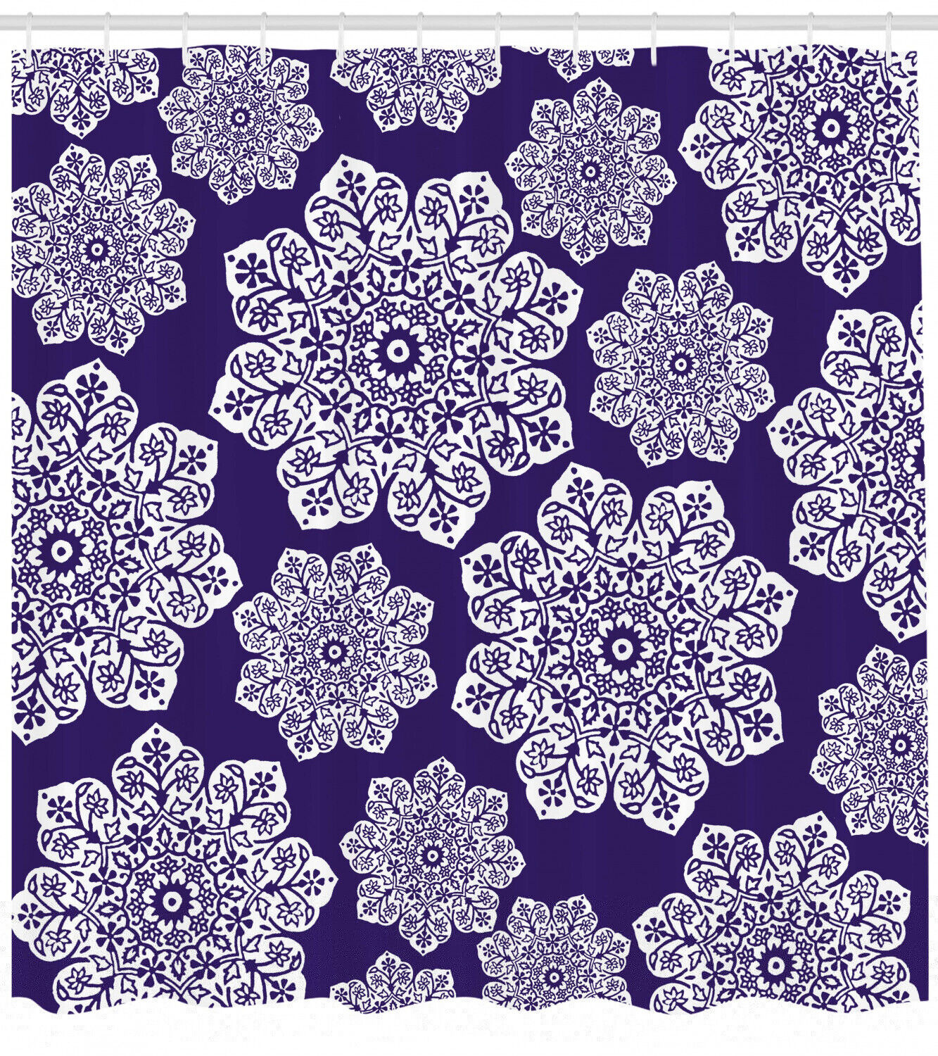 Blue And White Lace Snowflake Print Shower Curtain For A Delicate Look - Image 2