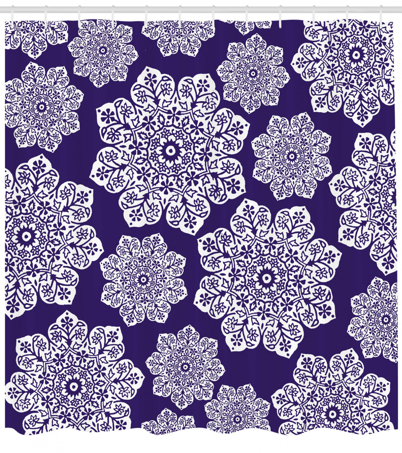 Blue And White Lace Snowflake Print Shower Curtain For A Delicate Look - Image 4