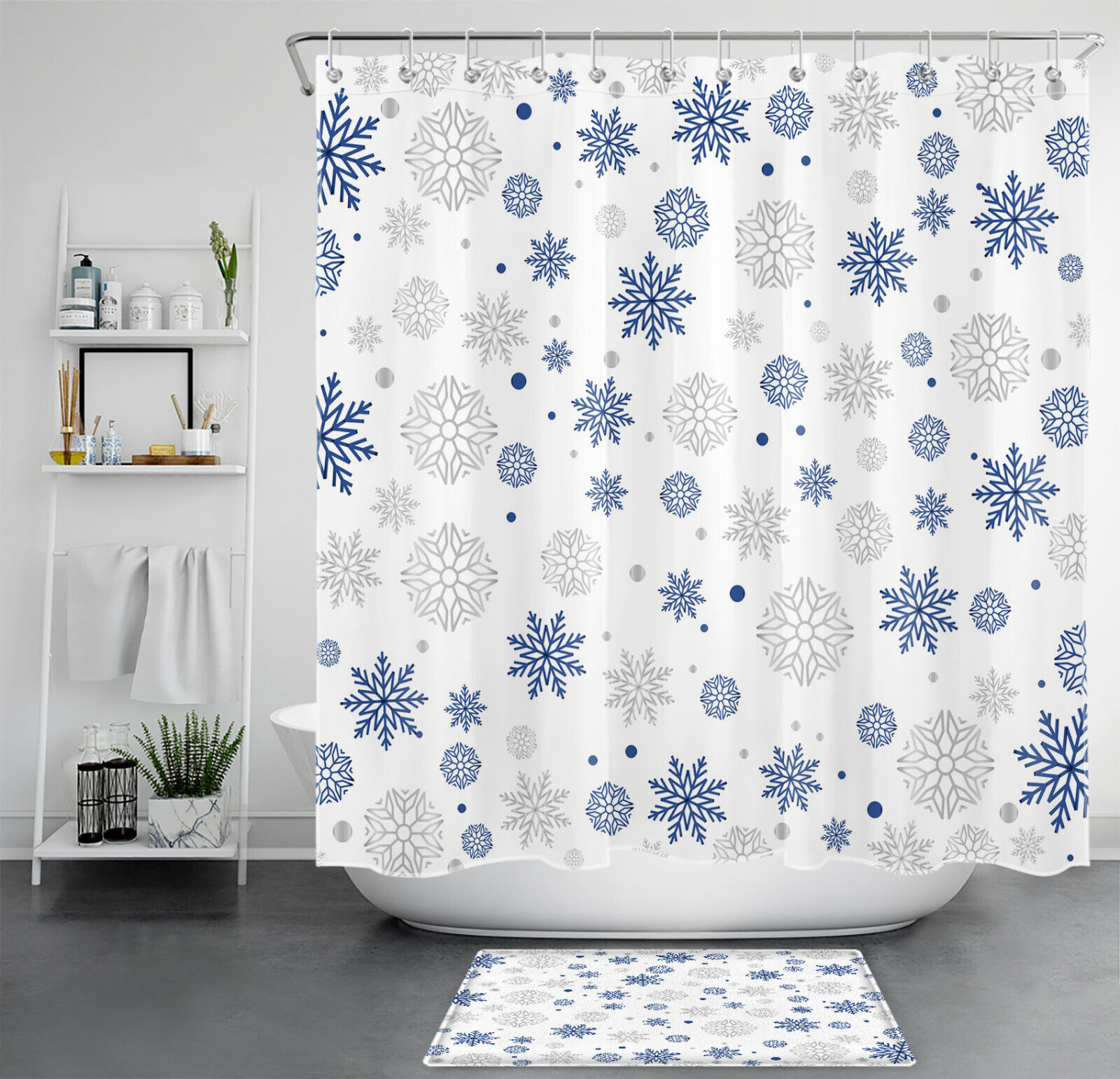 Blue And White Merry Christmas Snowflake Shower Curtain For A Festive Touch