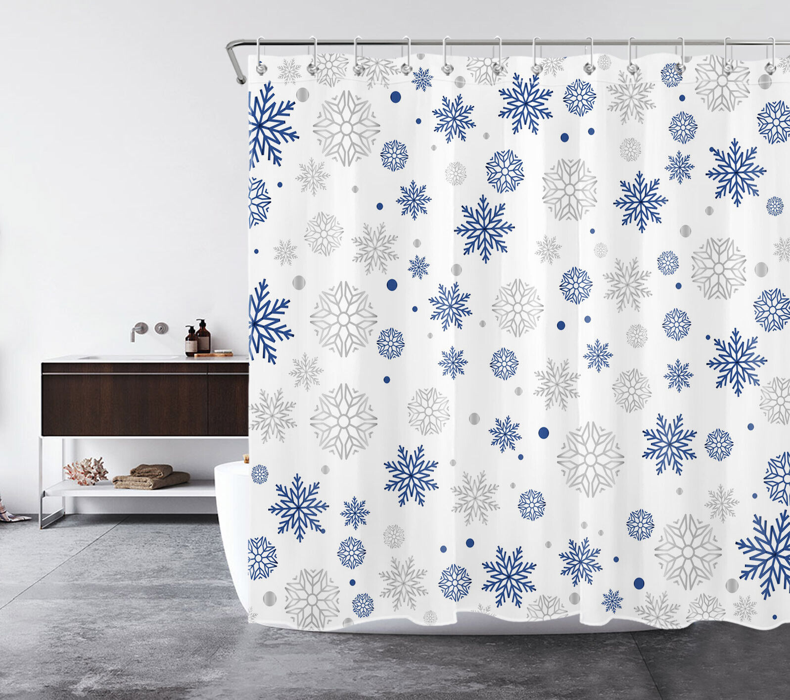 Blue And White Merry Christmas Snowflake Shower Curtain For A Festive Touch - Image 2
