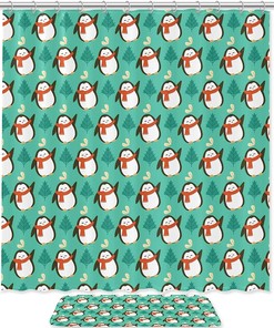 Blue And White Penguin Shower Curtain In Bathroom