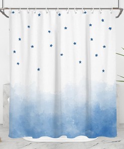 Blue And White Shower Curtain With Watercolor Stars Ombre Minimalist Sparsed Dreamy Gradient Painting Design