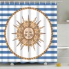 Blue And White Striped Fabric Shower Curtain With Celestial Sun