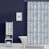 Blue And White Tile Mosaic Print Boho Shower Curtain For Modern Farmhouse Bathroom Ideas