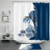 Blue And White Zebra Print Shower Curtain With Abstract Art Design