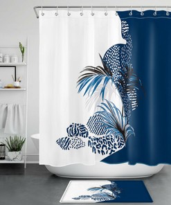 Blue And White Zebra Print Shower Curtain With Abstract Art Design