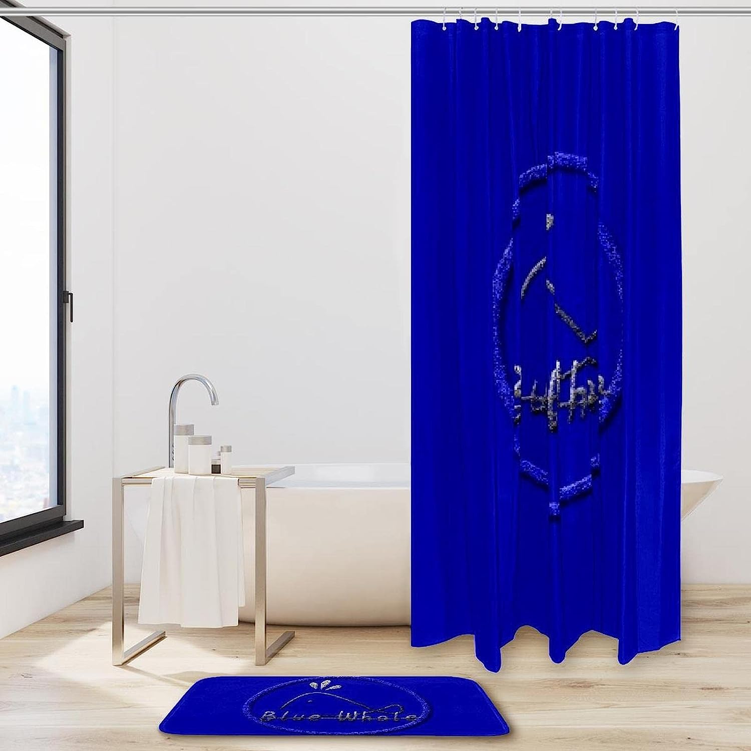 Blue And Yellow Mushroom Bathroom Set With Waterproof Fabric Shower Curtain - Image 2