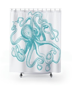 Blue Aqua Octopus Shower Curtain for Refreshing Your Bathroom.