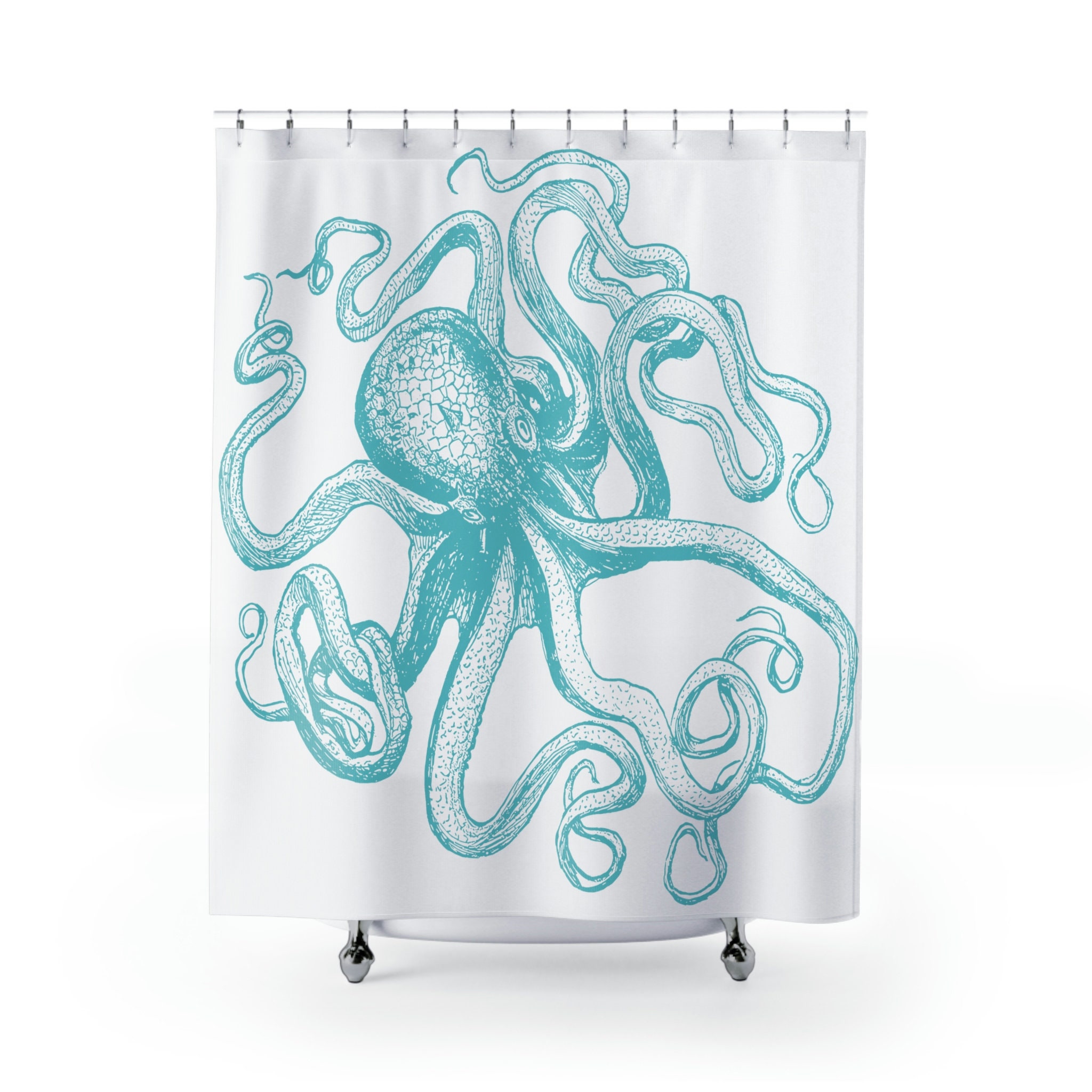 Blue Aqua Octopus Shower Curtain for Refreshing Your Bathroom.