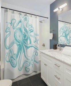 Blue Aqua Octopus Shower Curtain for Refreshing Your Bathroom.