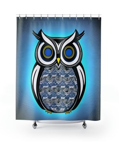 Blue Aquatic Decor Owl Shower Curtain for Bathroom Decor