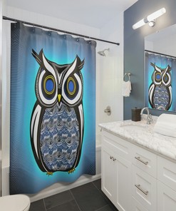 Blue Aquatic Decor Owl Shower Curtain for Bathroom Decor