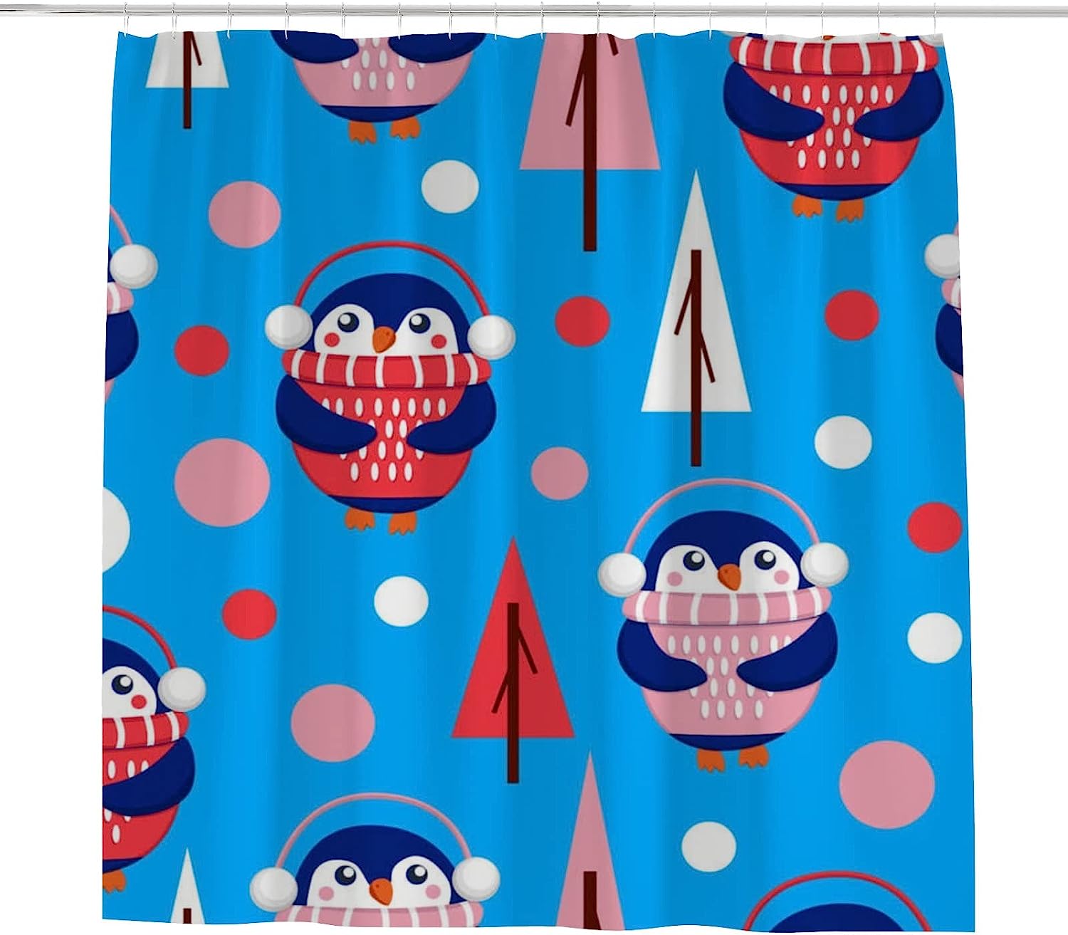 Blue Baby Penguins Shower Curtain, Adorable Bathroom Decoration
