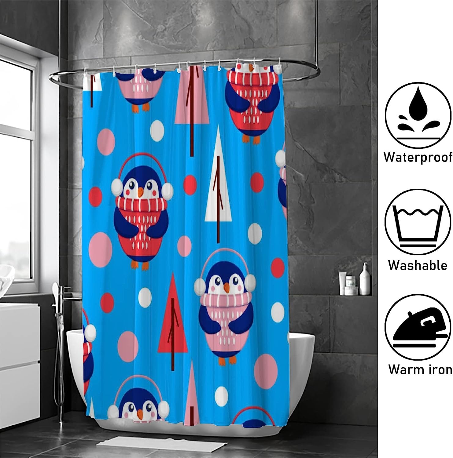 Blue Baby Penguins Shower Curtain, Adorable Bathroom Decoration - Image 4