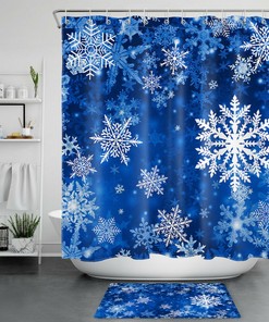 Blue Background Snowflake Winter Shower Curtain for Bathroom Decor