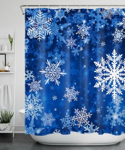 Blue Background Snowflake Winter Shower Curtain for Bathroom Decor