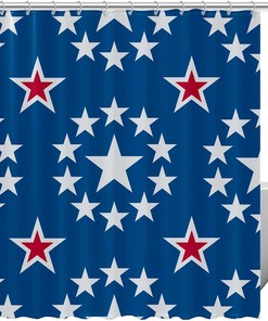 Blue Background Stars Pattern Decorative Shower Curtain for Bathroom