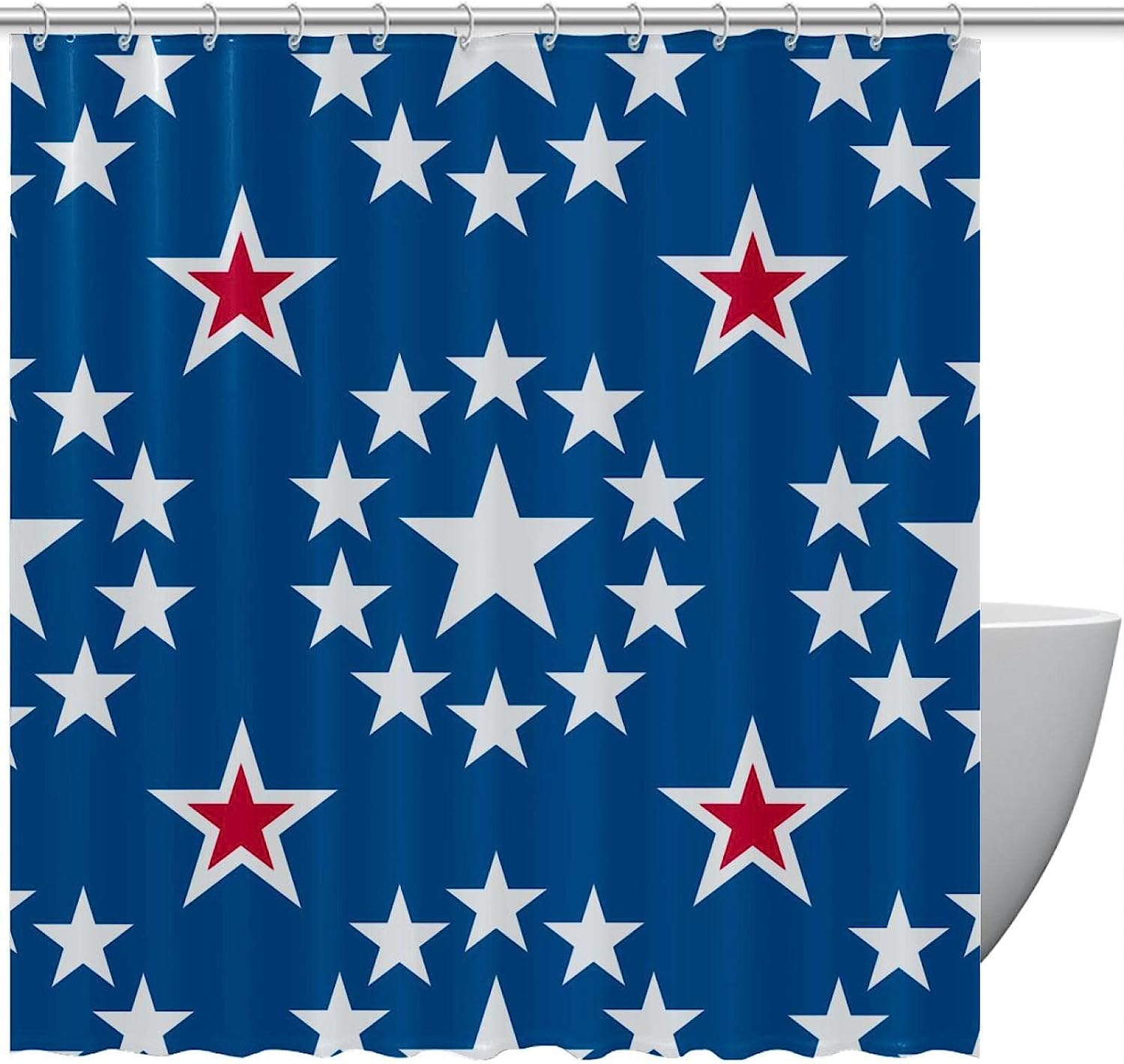 Blue Background Stars Pattern Decorative Shower Curtain for Bathroom